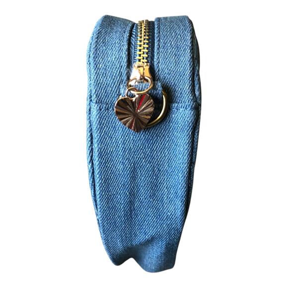 Fashion Statement Womens Crossbody Bag Denim Heart Shape Pewter Gold Chain Strap - Picture 3 of 16